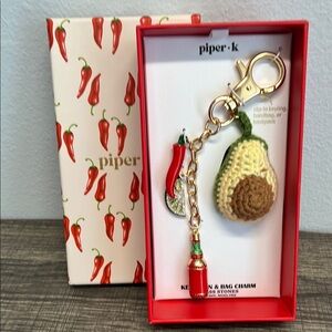 Piper K | Crochet Avocado Charm w/ Lime, Pepper & Salsa Bottle 🍋‍🟩🌶️🥑